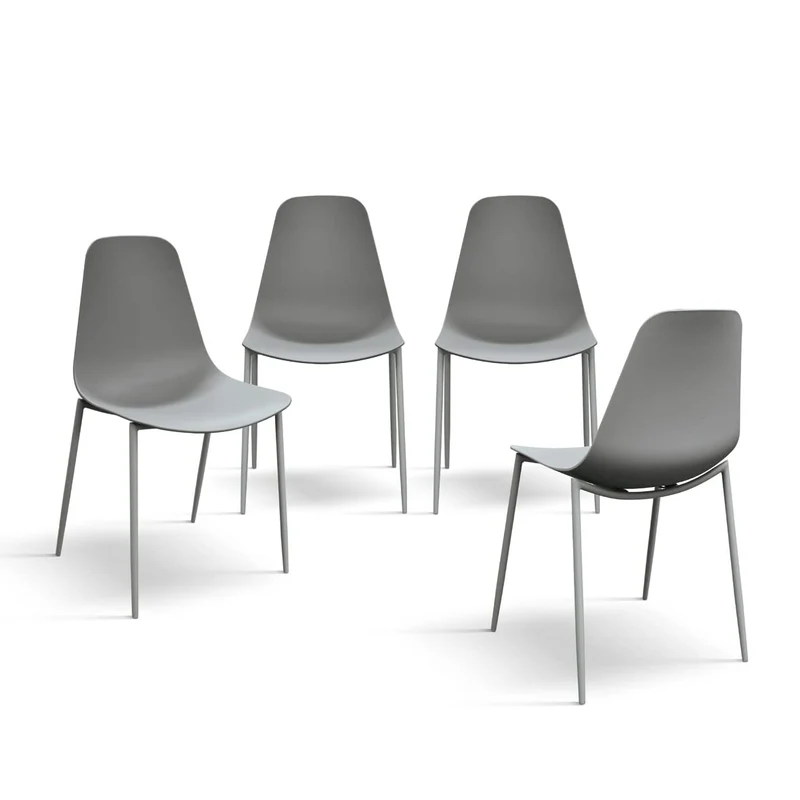 PAZZO DESIGN Chaise Alix, Ensemble de 4 chaises, Gris, Chaise en polypropylène, Pieds métal, Chaise Cuisine, Chaise Salle à Manger, Chaise Bureau - id_991