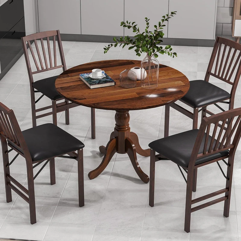 GIANTEX Table à Manger Rustique en Bois avec Plateau Rond et Pieds Incurvés, Table Ronde pour 4 Personnes, Cadre en Bois de Caoutchouc, pour Cuisine, Salle à Manger, Salon, 100 x 100 x 73 cm (Noyer)