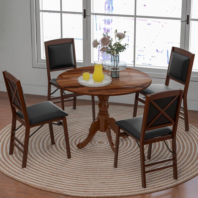 GIANTEX Table à Manger Rustique en Bois avec Plateau Rond et Pieds Incurvés, Table Ronde pour 4 Personnes, Cadre en Bois de Caoutchouc, pour Cuisine, Salle à Manger, Salon, 100 x 100 x 73 cm (Noyer)
