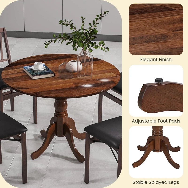GIANTEX Table à Manger Rustique en Bois avec Plateau Rond et Pieds Incurvés, Table Ronde pour 4 Personnes, Cadre en Bois de Caoutchouc, pour Cuisine, Salle à Manger, Salon, 100 x 100 x 73 cm (Noyer)