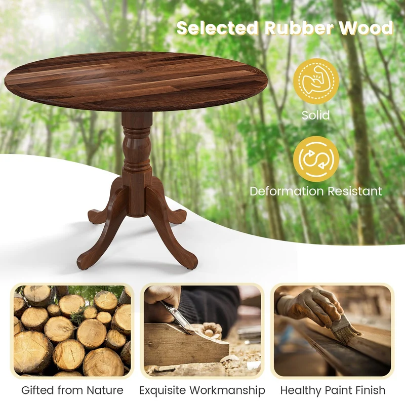 GIANTEX Table à Manger Rustique en Bois avec Plateau Rond et Pieds Incurvés, Table Ronde pour 4 Personnes, Cadre en Bois de Caoutchouc, pour Cuisine, Salle à Manger, Salon, 100 x 100 x 73 cm (Noyer)