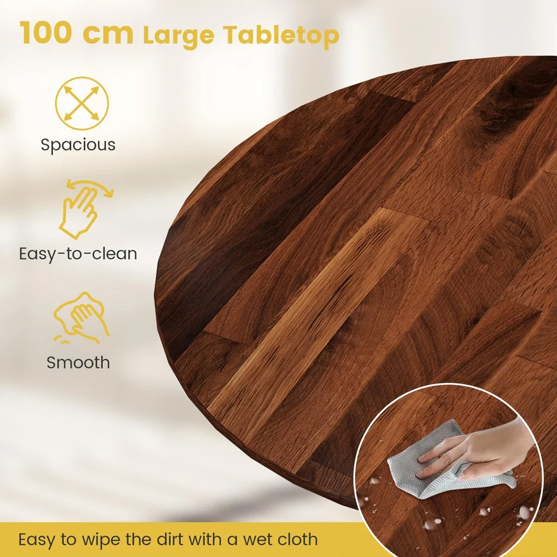 GIANTEX Table à Manger Rustique en Bois avec Plateau Rond et Pieds Incurvés, Table Ronde pour 4 Personnes, Cadre en Bois de Caoutchouc, pour Cuisine, Salle à Manger, Salon, 100 x 100 x 73 cm (Noyer)