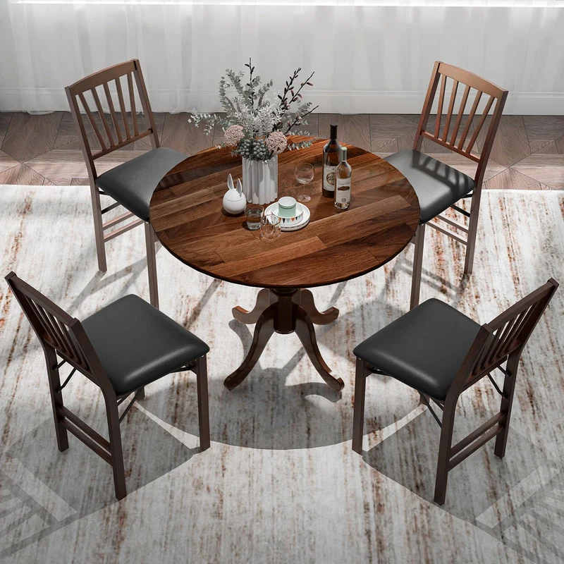 GIANTEX Table à Manger Rustique en Bois avec Plateau Rond et Pieds Incurvés, Table Ronde pour 4 Personnes, Cadre en Bois de Caoutchouc, pour Cuisine, Salle à Manger, Salon, 100 x 100 x 73 cm (Noyer)