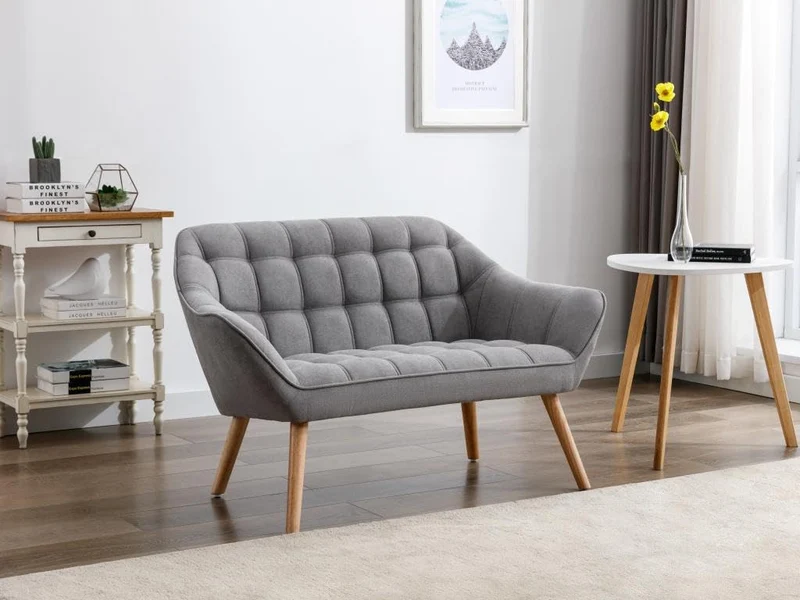 Vente-unique - Canapé 2 Places en Tissu Gris Caserta