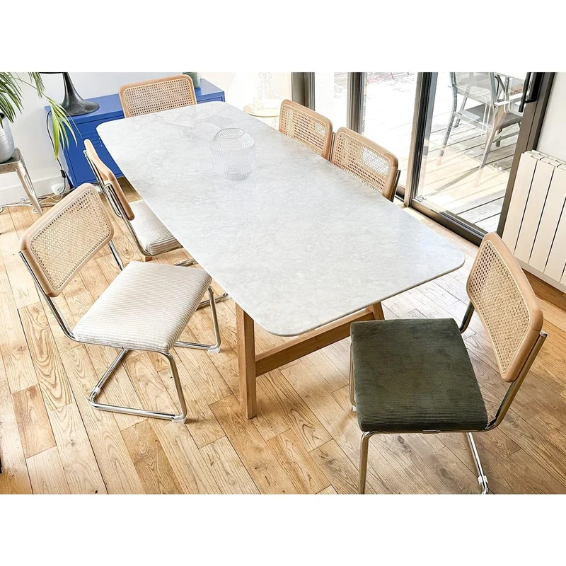 HOMIFAB Lot de 2 chaises en cannage Velours côtelé Vert Kaki et métal chromé - Muse