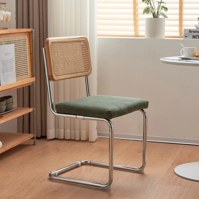 HOMIFAB Lot de 2 chaises en cannage Velours côtelé Vert Kaki et métal chromé - Muse