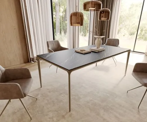 DeLife Table-à-Manger Escina Céramique Laminam®Noir Désir Marron 200x100 cm Piètement Aluminium