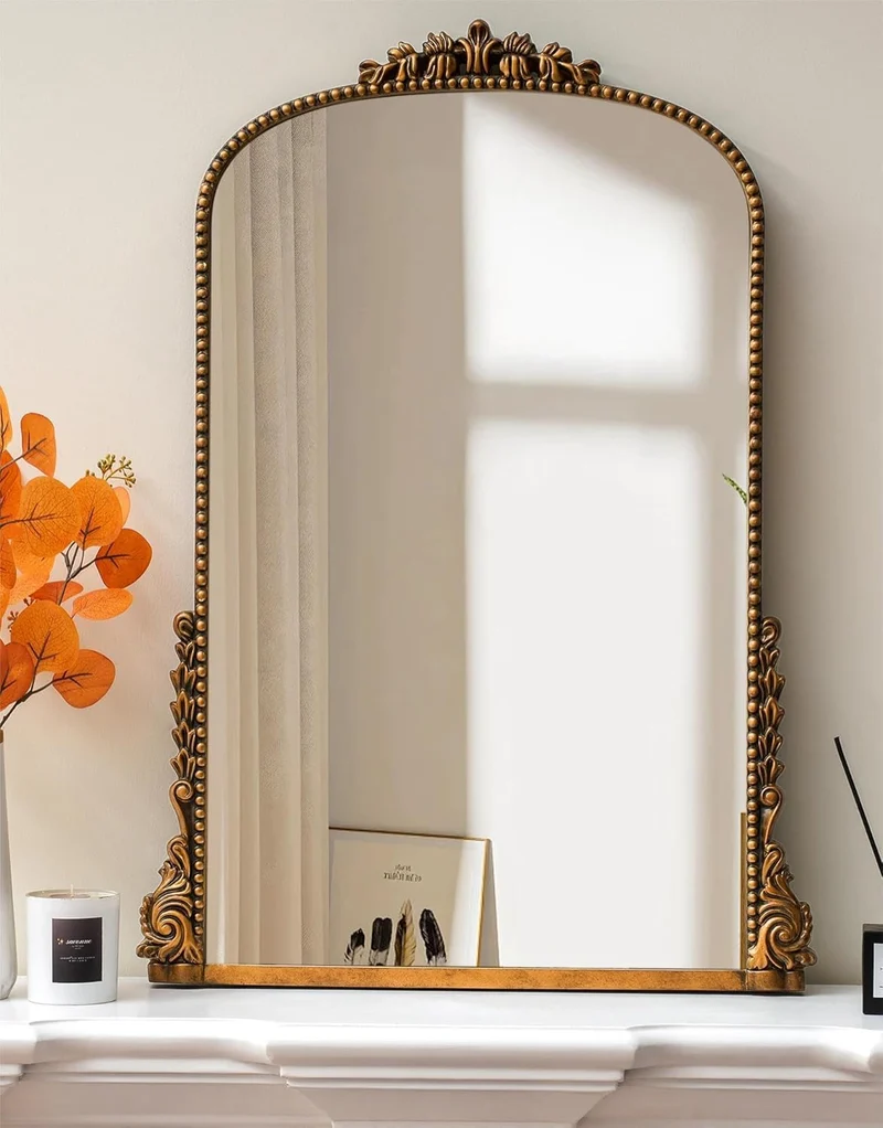 SHYFOY Grand Miroir Mural Baroque Antique, Miroir Entree Doré, Grand Miroir Mural Salon, Decoration Murale, 100 x 72 cm, Or