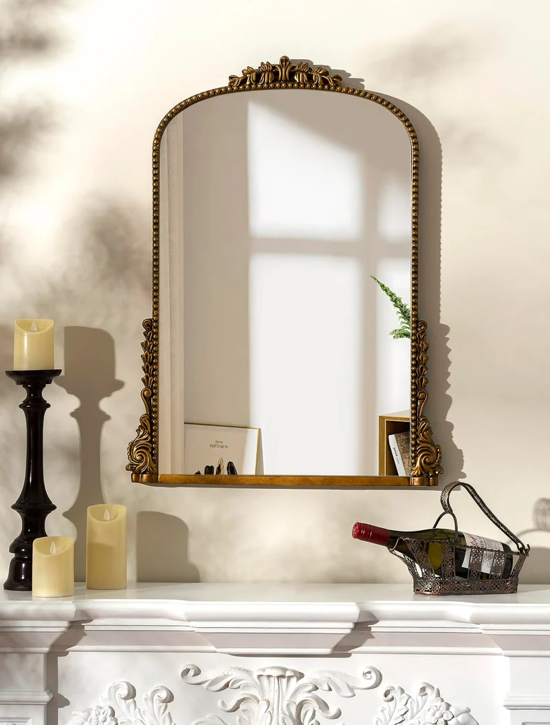 SHYFOY Grand Miroir Mural Baroque Antique, Miroir Entree Doré, Grand Miroir Mural Salon, Decoration Murale, 100 x 72 cm, Or