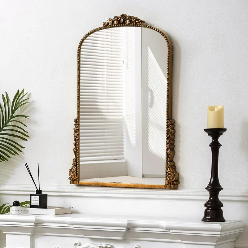 SHYFOY Grand Miroir Mural Baroque Antique, Miroir Entree Doré, Grand Miroir Mural Salon, Decoration Murale, 100 x 72 cm, Or