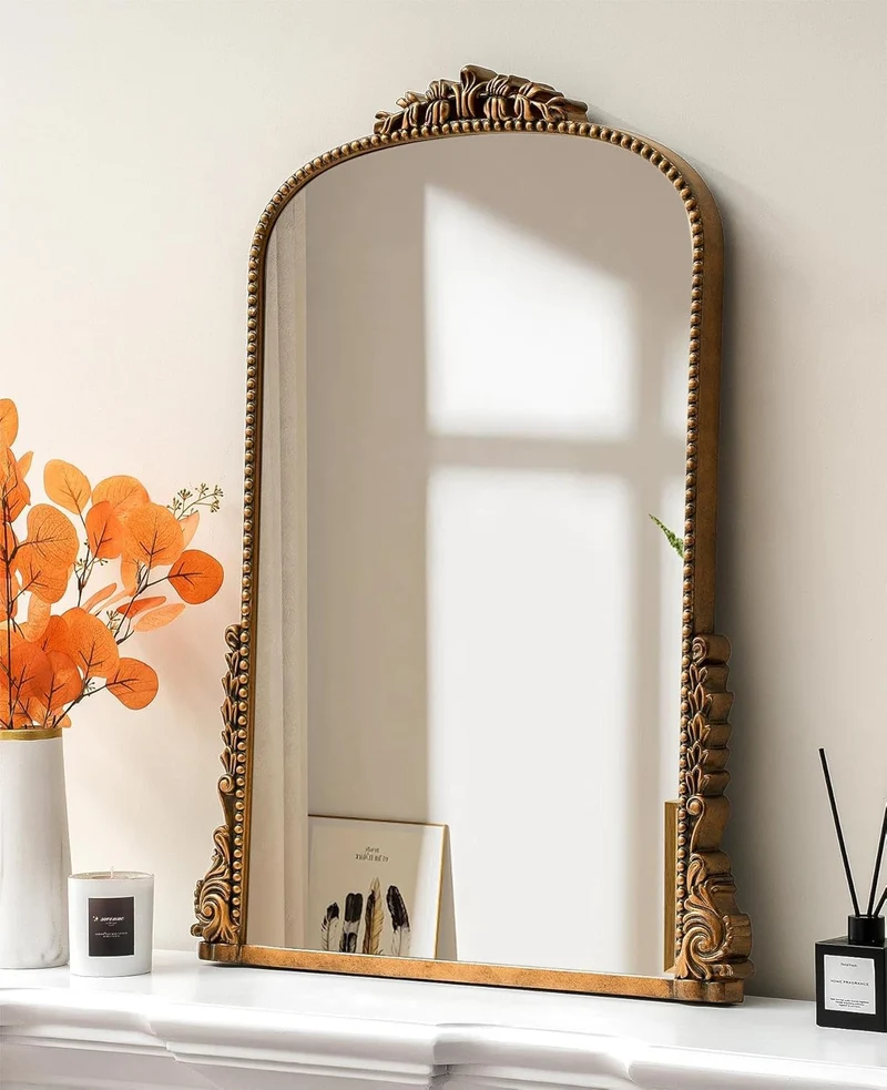 SHYFOY Grand Miroir Mural Baroque Antique, Miroir Entree Doré, Grand Miroir Mural Salon, Decoration Murale, 100 x 72 cm, Or