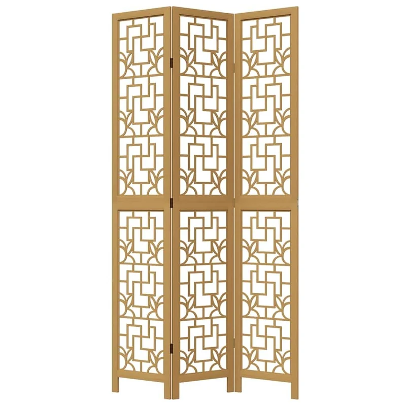 Cloison Amovible sans Percage, Cloison de séparation 3 Panneaux Marron Bois Paulownia Massif, Room Divider pour Chambre, Salon, Bureau