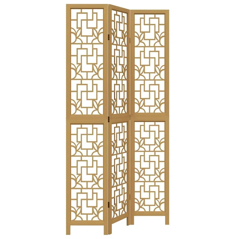 Cloison Amovible sans Percage, Cloison de séparation 3 Panneaux Marron Bois Paulownia Massif, Room Divider pour Chambre, Salon, Bureau