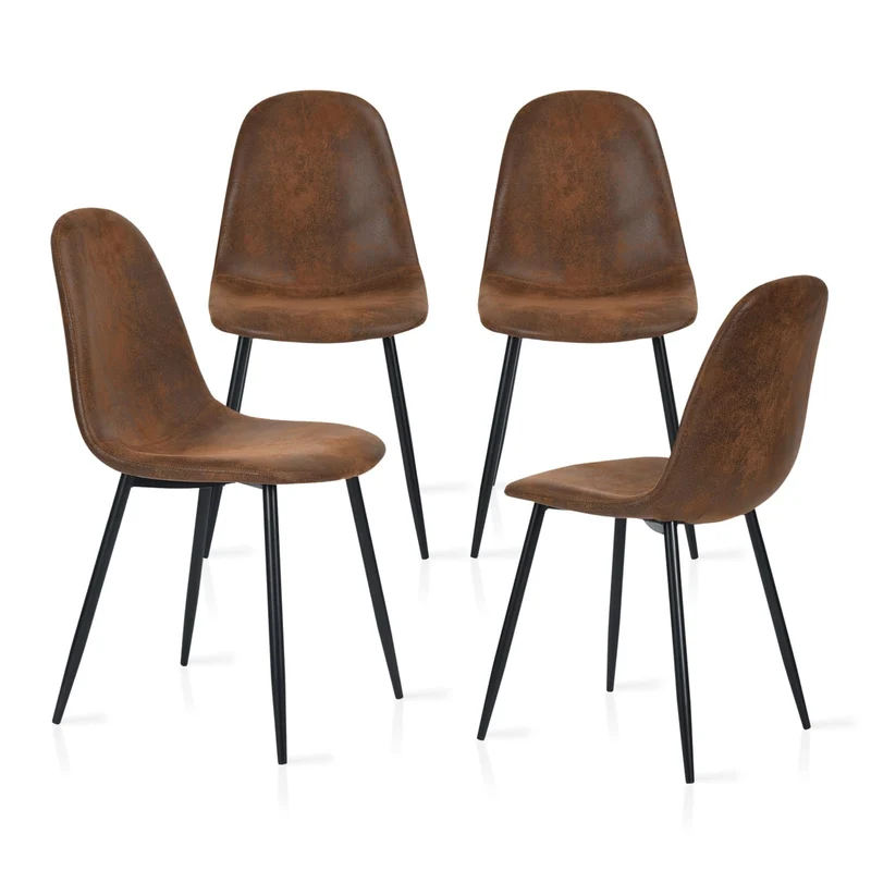 MEUBLE COSY Lot de 4 chaises de salle à manger Scandinave Fauteuil Salon Cuisine Pied Métal Noir Rétro Vintage en suédine Marron