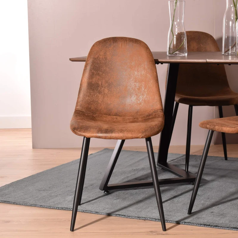 MEUBLE COSY Lot de 4 chaises de salle à manger Scandinave Fauteuil Salon Cuisine Pied Métal Noir Rétro Vintage en suédine Marron