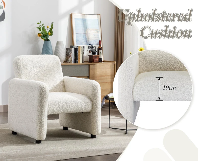 chairus Chaise de Loisirs Rembourré en Fausse Fourrure Fauteuil Canapé 1 Place Modern Chaise Lounge pour Chambre Salon (Blanc)