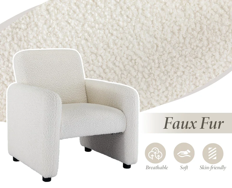 chairus Chaise de Loisirs Rembourré en Fausse Fourrure Fauteuil Canapé 1 Place Modern Chaise Lounge pour Chambre Salon (Blanc)
