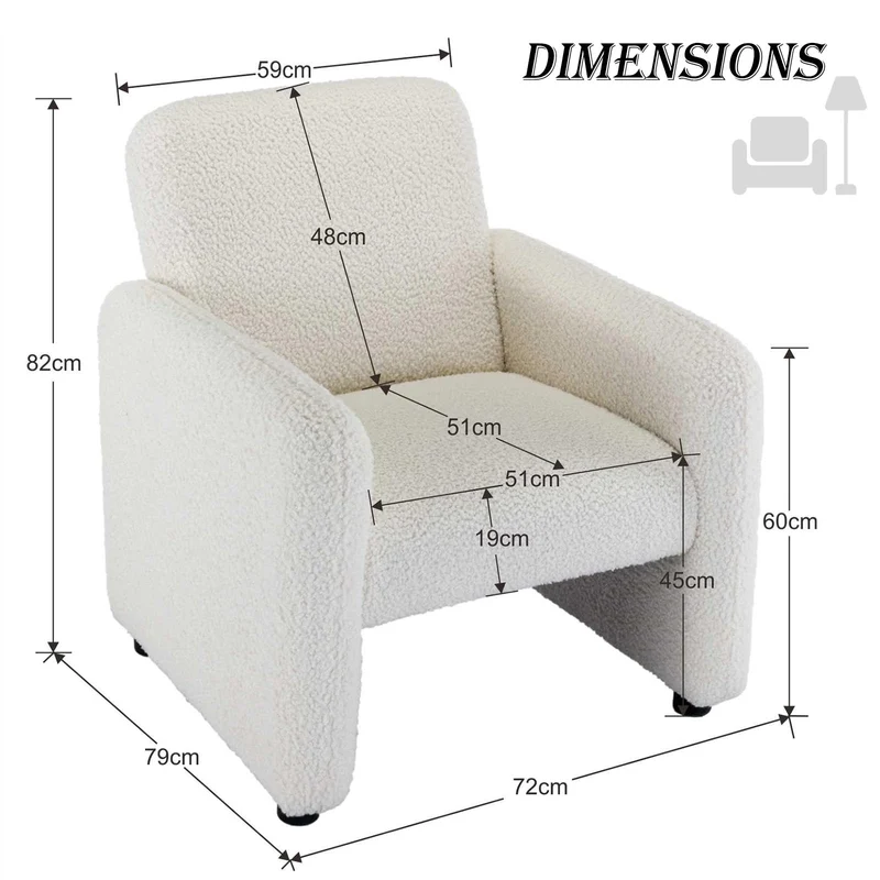 chairus Chaise de Loisirs Rembourré en Fausse Fourrure Fauteuil Canapé 1 Place Modern Chaise Lounge pour Chambre Salon (Blanc)