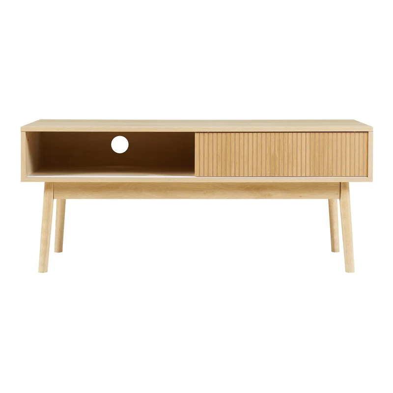 [en.casa] Meuble TV Design Scandinave avec 2 Portes Coulissantes Passe-Câbles Banc Télévision avec Espace de Rangement Panneau de Particules MDF Bois de Pin 115 x 40 x 48 cm Effet Chêne