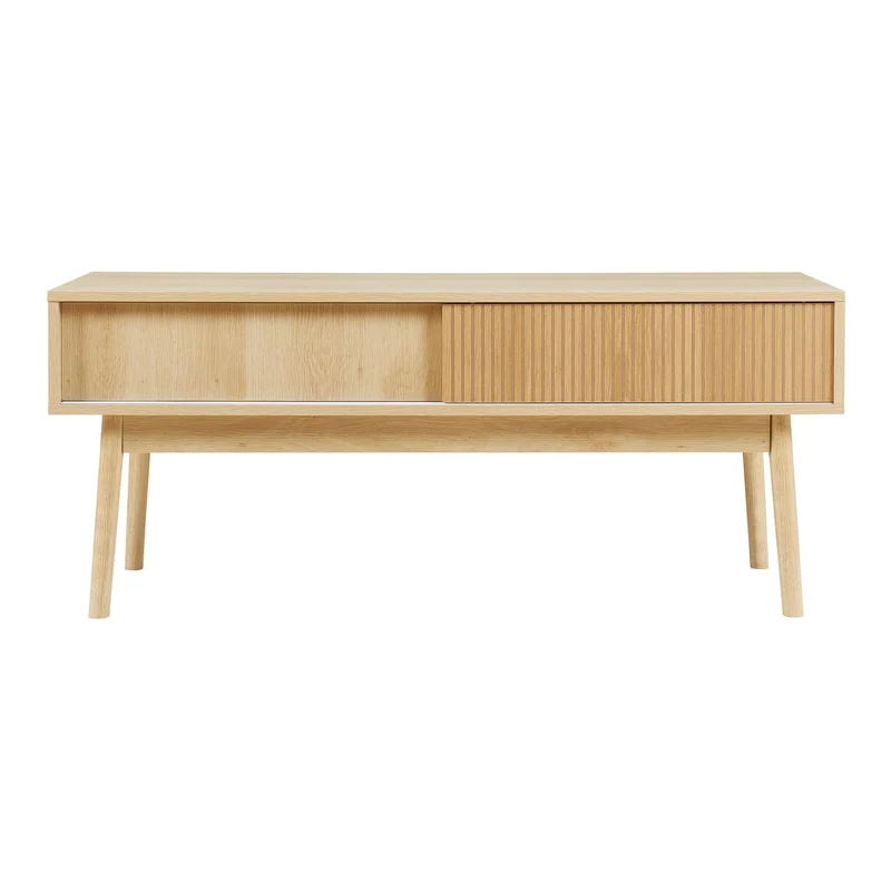 [en.casa] Meuble TV Design Scandinave avec 2 Portes Coulissantes Passe-Câbles Banc Télévision avec Espace de Rangement Panneau de Particules MDF Bois de Pin 115 x 40 x 48 cm Effet Chêne