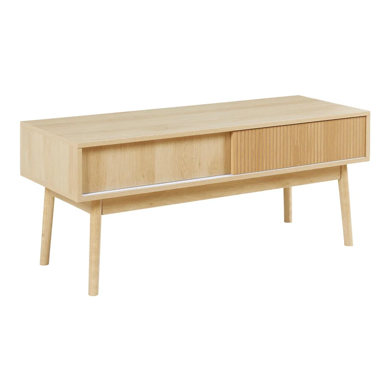 [en.casa] Meuble TV Design Scandinave avec 2 Portes Coulissantes Passe-Câbles Banc Télévision avec Espace de Rangement Panneau de Particules MDF Bois de Pin 115 x 40 x 48 cm Effet Chêne