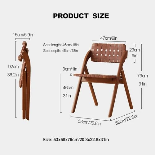 GAOBINGB Chaises de Salle à Manger Pliantes rétro, Chaise Pliable en Bois avec Dossier en Cuir tressé, Chaise sans accoudoirs en Cuir tressé à la Main, chaises d'appoint de Cuisine pour invités, Pet