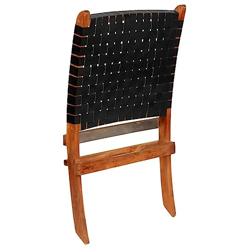 CKioict Fauteuil de lecture, fauteuil à cocktail, moderne, rembourré, pliable, tressé, en cuir véritable, noir, convient pour le bureau, la chambre à coucher, le bureau