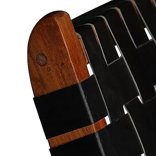 CKioict Fauteuil de lecture, fauteuil à cocktail, moderne, rembourré, pliable, tressé, en cuir véritable, noir, convient pour le bureau, la chambre à coucher, le bureau