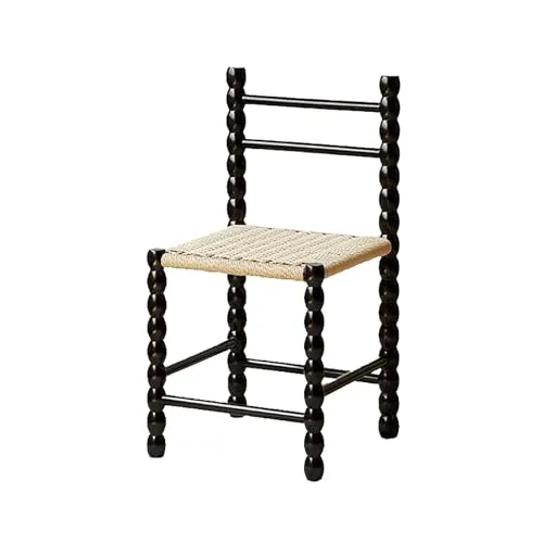 NMVAWIPT Chaise De Salle À Manger d'art Moderne, Assise Tressée en Corde, Bois Massif, Idéale for Le Salon, La Cuisine, Chambre, Balcon Ou Bureau(Black,Set of 1)
