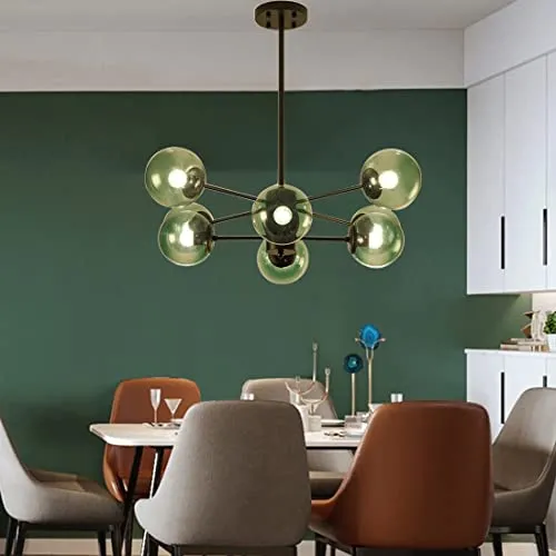 DRYIC Lustre, Lustre Suspension Globes En Verre Spoutnik Suspension Pour Îlot de Cuisine Salon Chambre Salle À Manger/Green/8-