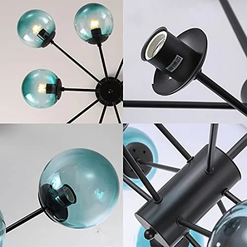 DRYIC Lustre, Lustre Suspension Globes En Verre Spoutnik Suspension Pour Îlot de Cuisine Salon Chambre Salle À Manger/Green/8-