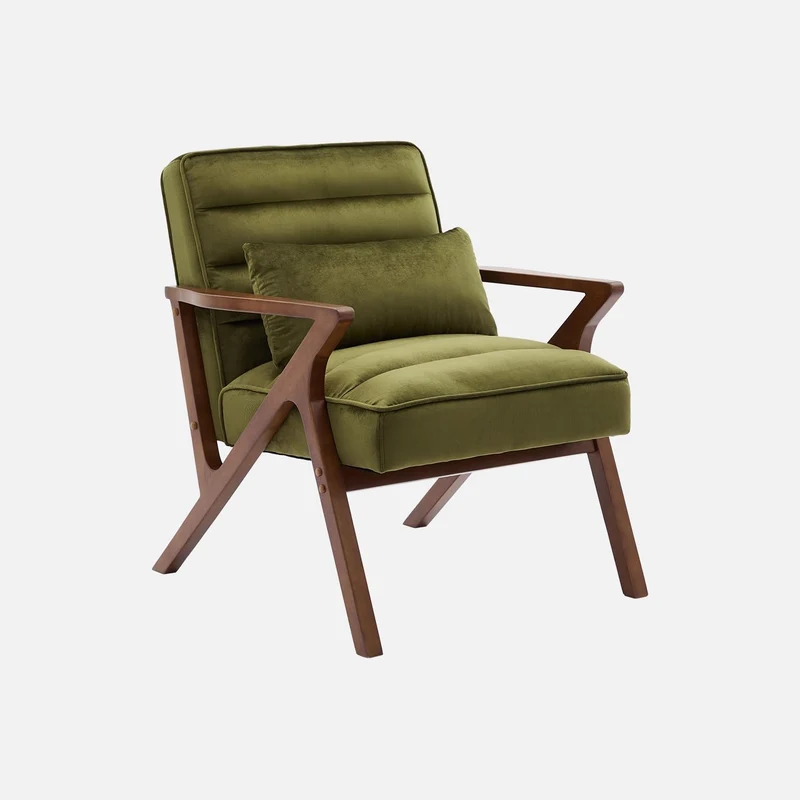 sweeek - Fauteuil scandinave Bois d'hévéa et Velours Kaki