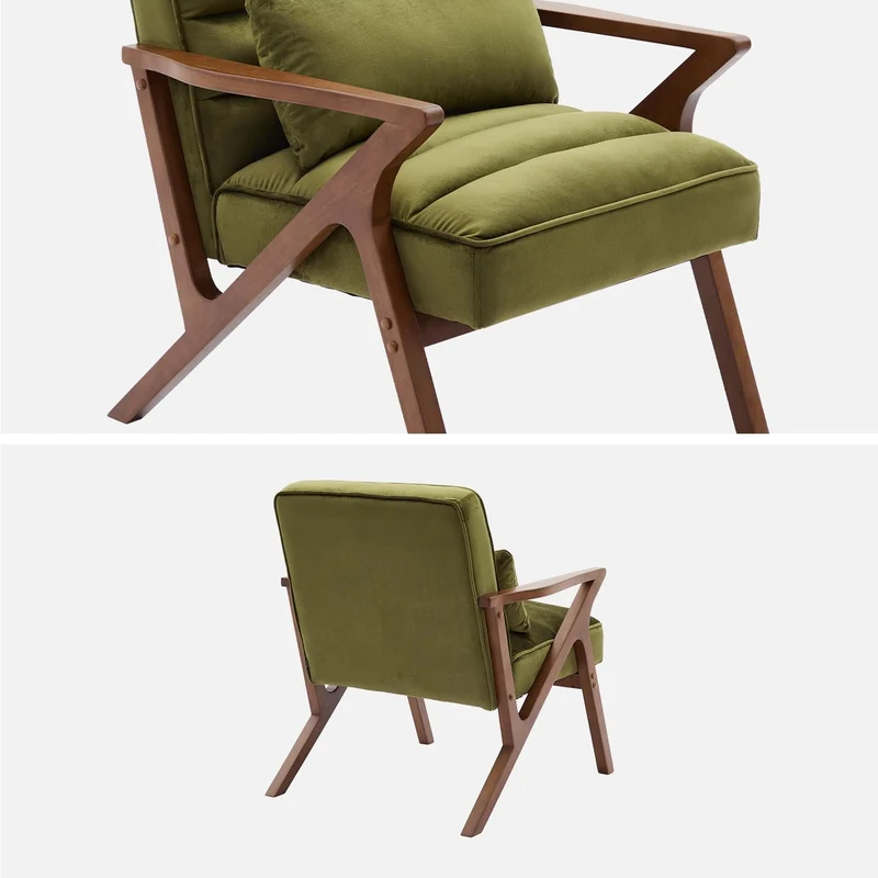 sweeek - Fauteuil scandinave Bois d'hévéa et Velours Kaki