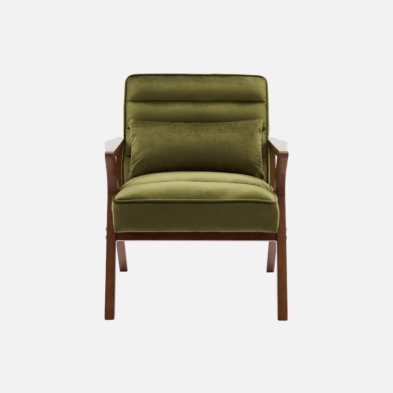 sweeek - Fauteuil scandinave Bois d'hévéa et Velours Kaki