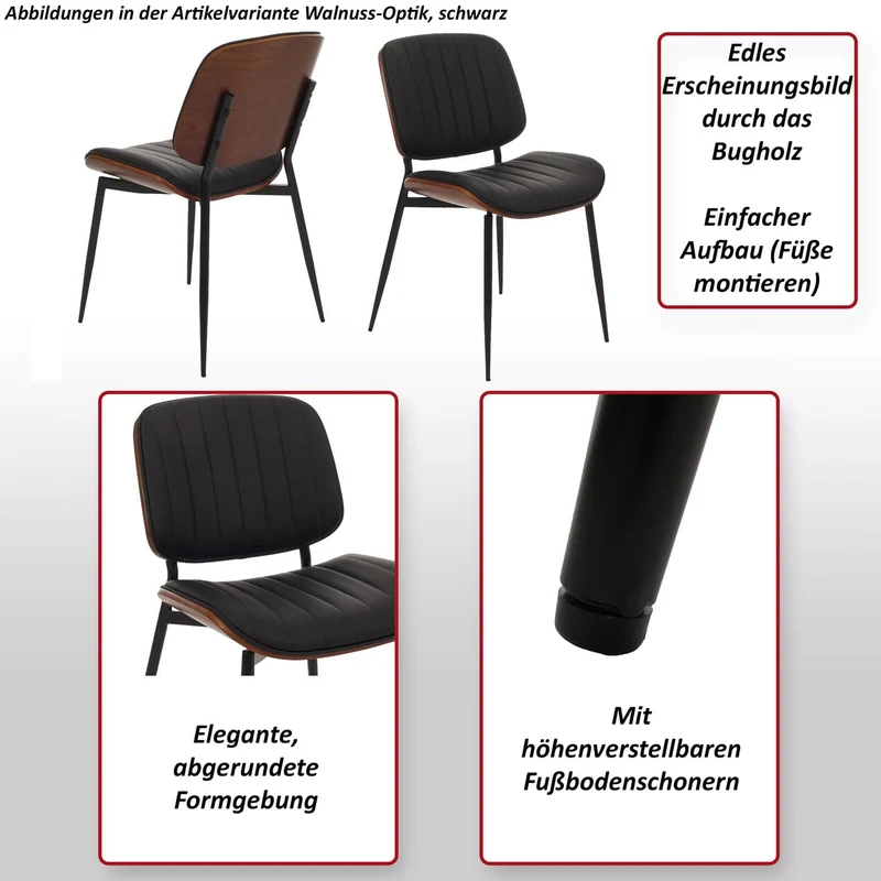 Mendler Lot de 2 chaises de Salle à Manger HWC-O44 MVG Aspect Noyer, Noir