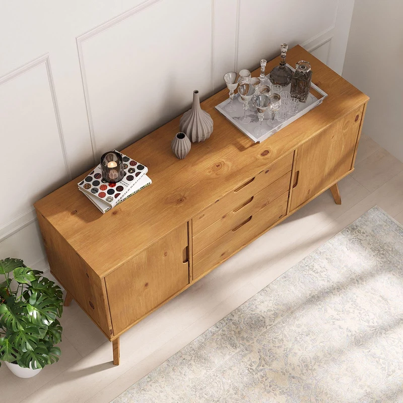 IDIMEX Buffet Salle à Manger Tivoli L 145 cm en Bois Massif Finition Bois Naturel teinté avec 3 tiroirs et 2 Portes battantes, Un Meuble de Rangement Style scandinave, Finition élégante