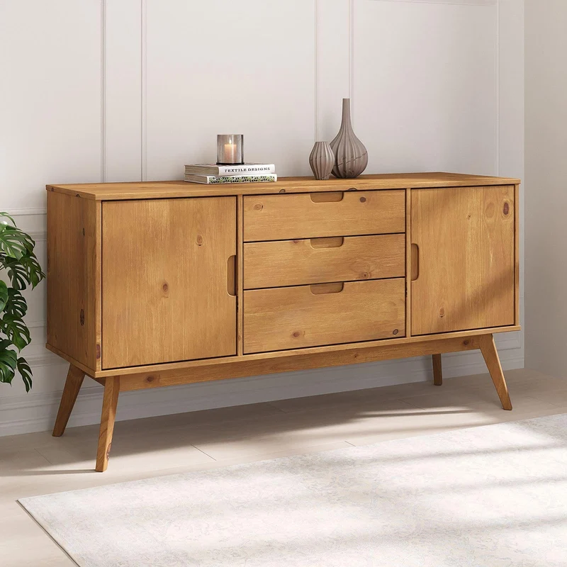 IDIMEX Buffet Salle à Manger Tivoli L 145 cm en Bois Massif Finition Bois Naturel teinté avec 3 tiroirs et 2 Portes battantes, Un Meuble de Rangement Style scandinave, Finition élégante