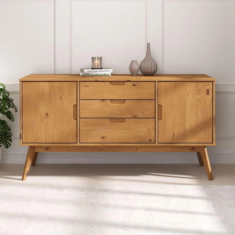 IDIMEX Buffet Salle à Manger Tivoli L 145 cm en Bois Massif Finition Bois Naturel teinté avec 3 tiroirs et 2 Portes battantes, Un Meuble de Rangement Style scandinave, Finition élégante