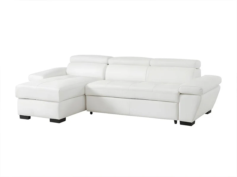 Vente-unique - Canapé d'angle Convertible en Cuir JONOVA - Blanc - Angle Gauche