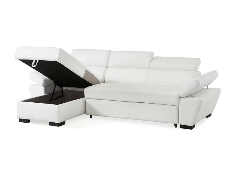 Vente-unique - Canapé d'angle Convertible en Cuir JONOVA - Blanc - Angle Gauche
