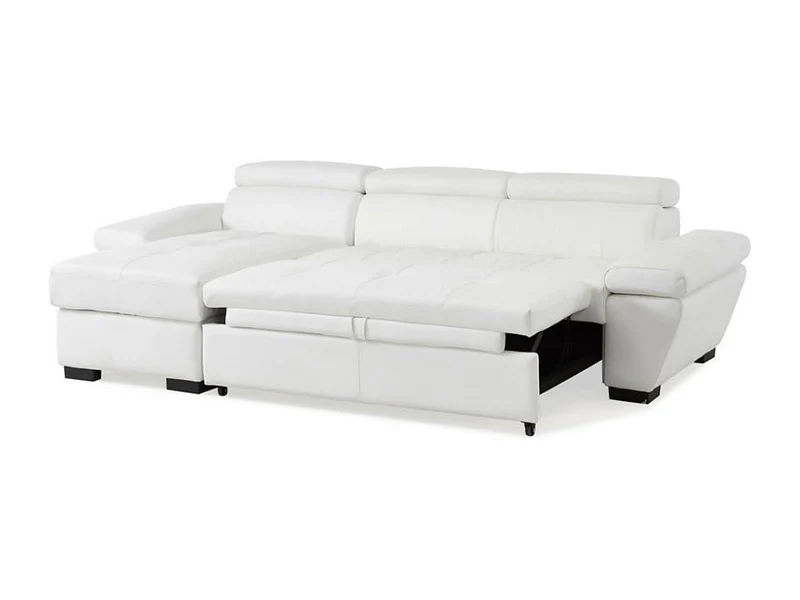 Vente-unique - Canapé d'angle Convertible en Cuir JONOVA - Blanc - Angle Gauche