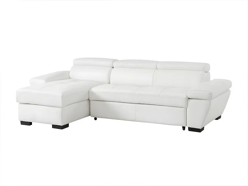 Vente-unique - Canapé d'angle Convertible en Cuir JONOVA - Blanc - Angle Gauche