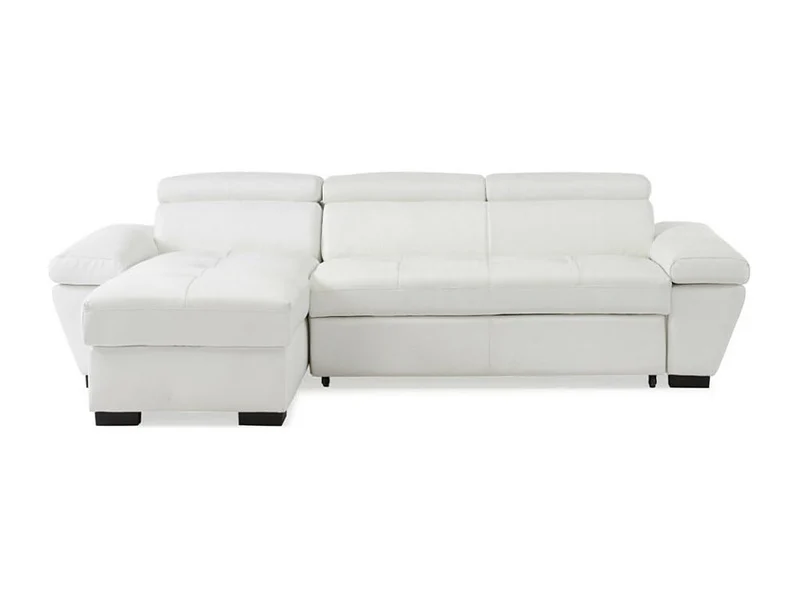 Vente-unique - Canapé d'angle Convertible en Cuir JONOVA - Blanc - Angle Gauche