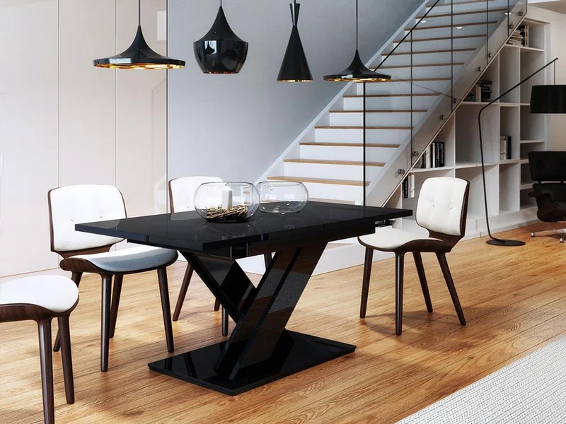 Bestmobilier - Table À Manger Buriti Rectangulaire en Bois Noir Laqué - Salle à Manger