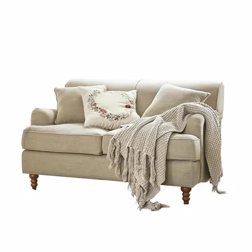 Loberon Canapé Isa en velours de polyester, bois de pin, env. 80 x 224 x 95 cm, lin