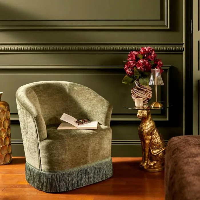 Paris Prix Atmosphera Créateur d'intérieur - Fauteuil Chenille à Franges Alanya 71cm Kaki
