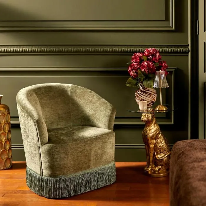 Paris Prix Atmosphera Créateur d'intérieur - Fauteuil Chenille à Franges Alanya 71cm Kaki