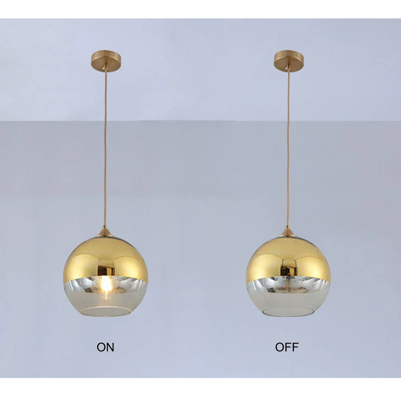 Euone_Clothes Suspension Luminaire avec Abat-jour Boule en Verre Semi-plaqué, Lampe Suspendue de Plafond Moderne, Lustre de Chambre de Salle à manger de Cuisine (Or, 20cm), (‎DGY-1004)