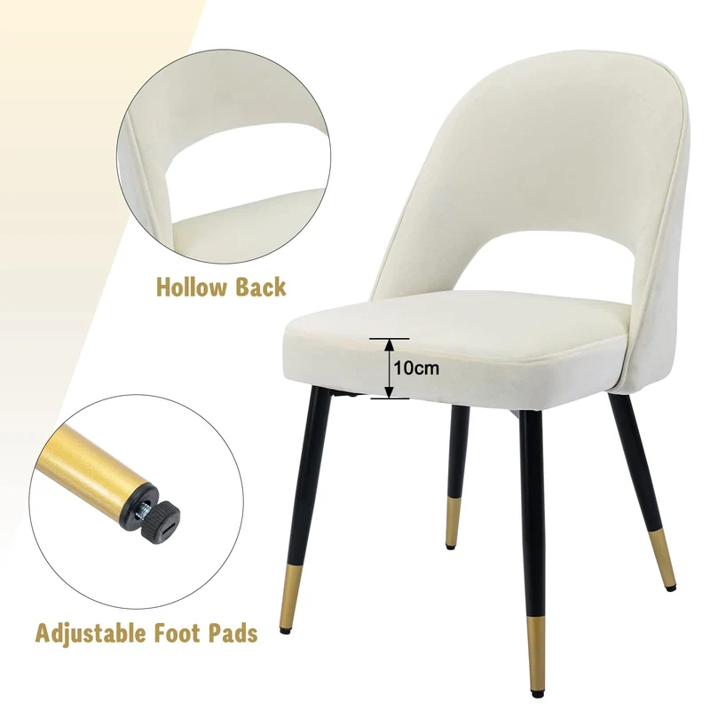 chairus Chaises de Salle à Manger sans Accoudoirs Lot de 2 Chaise de Bureau en Velours Moderne Chaise Rembourrée pour Cuisine Salon (Beige-2)