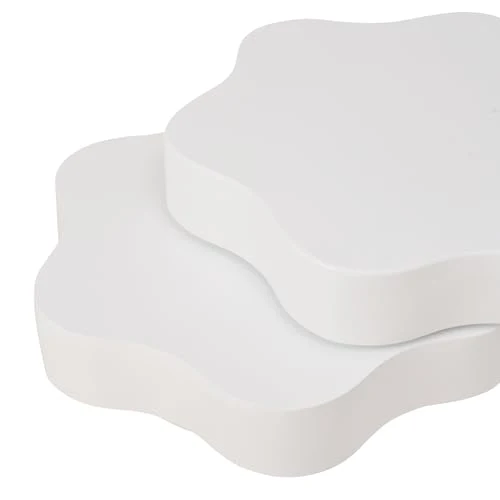 OOIILLEE Table Basse Rotative Design Fleur avec Plateau Tournant 360° - Table de Salon Double Étage à 2 Plateaux - Blanc Crème en MDF, Support jusqu'à 30 kg (74,8 x 67,5 x 31 cm)
